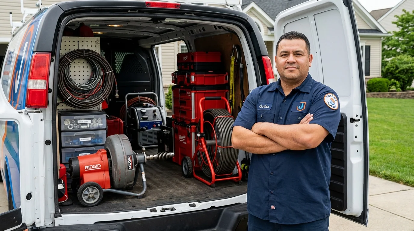 Professional drain cleaning equipment and Johns Plumbing LLC plumber in West Long Branch