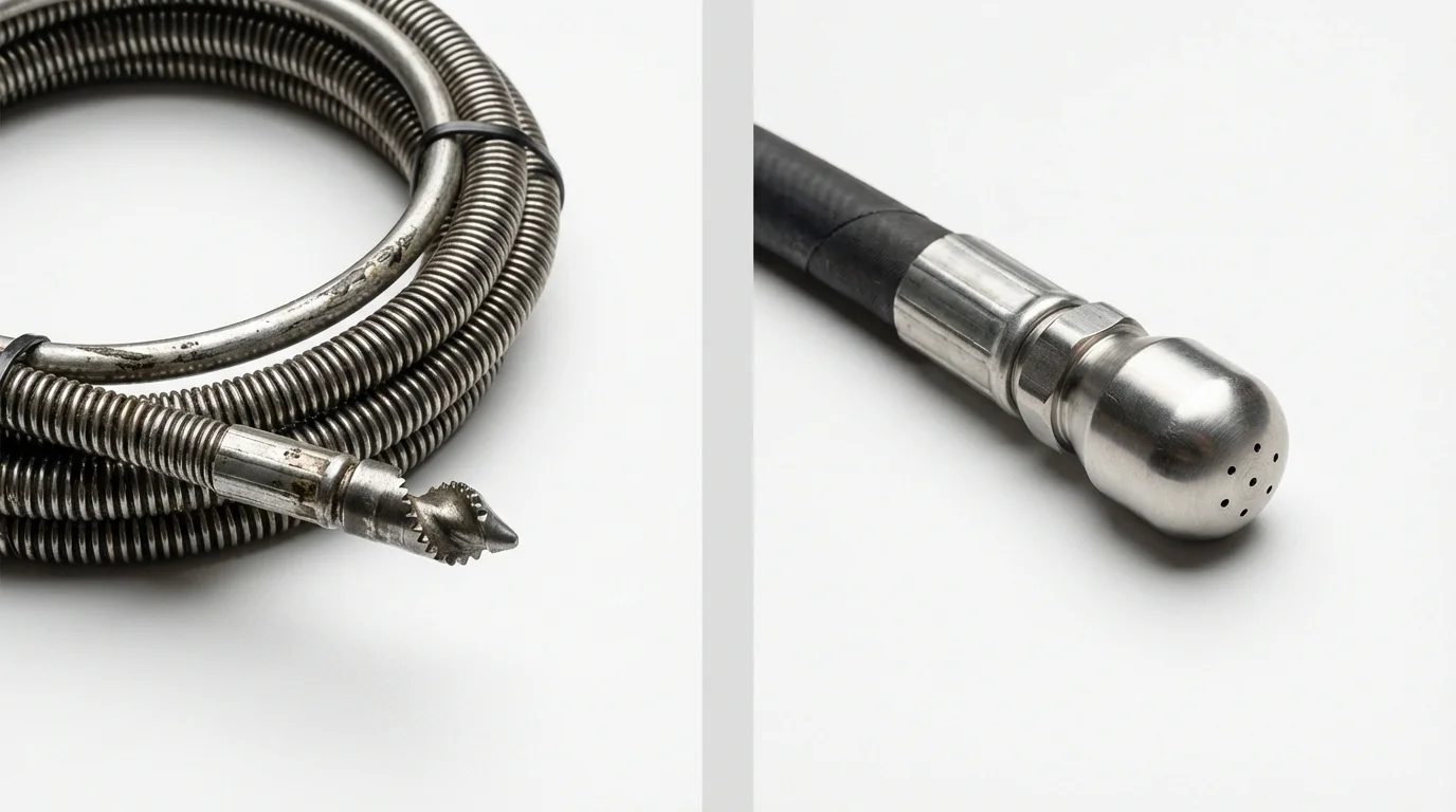 Drain snake cable and hydro jetting nozzle used for drain cleaning in West Long Branch, NJ