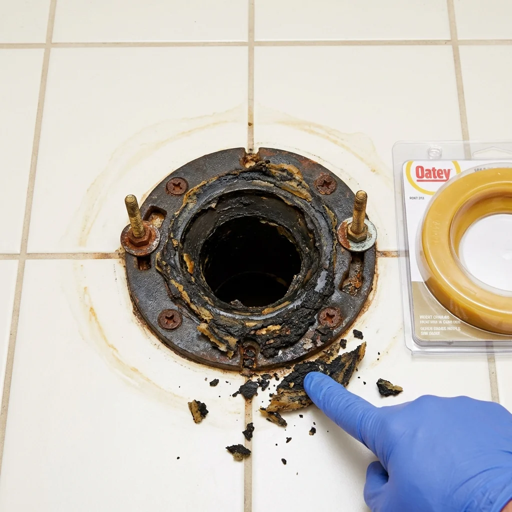 Failed wax ring showing water seepage at the base of a toilet in a West Long Branch, NJ home
