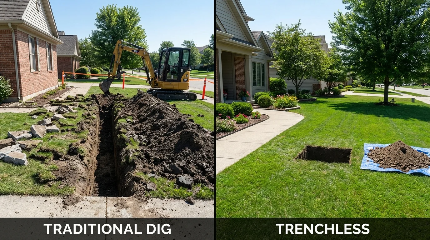 Trenchless sewer repair with minimal yard damage versus traditional excavation in West Long Branch, NJ